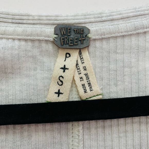 WE THE FREE PEOPLE Top Blouse Ribbed Thermal V-Neck Peplum Full Side Slits SM - Picture 11 of 14